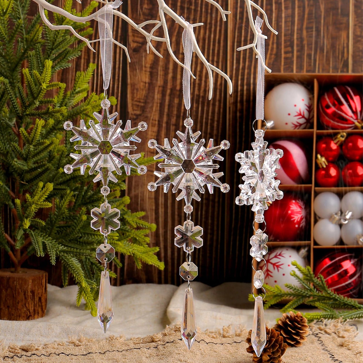 Christmas Tree Decoration Snowflake Icicle Drop Hanging Ornaments Crystal Ornaments Xmas Pendant 18pcs Winter Holiday Frozen Party Decorations Acrylic Christmas Supplies