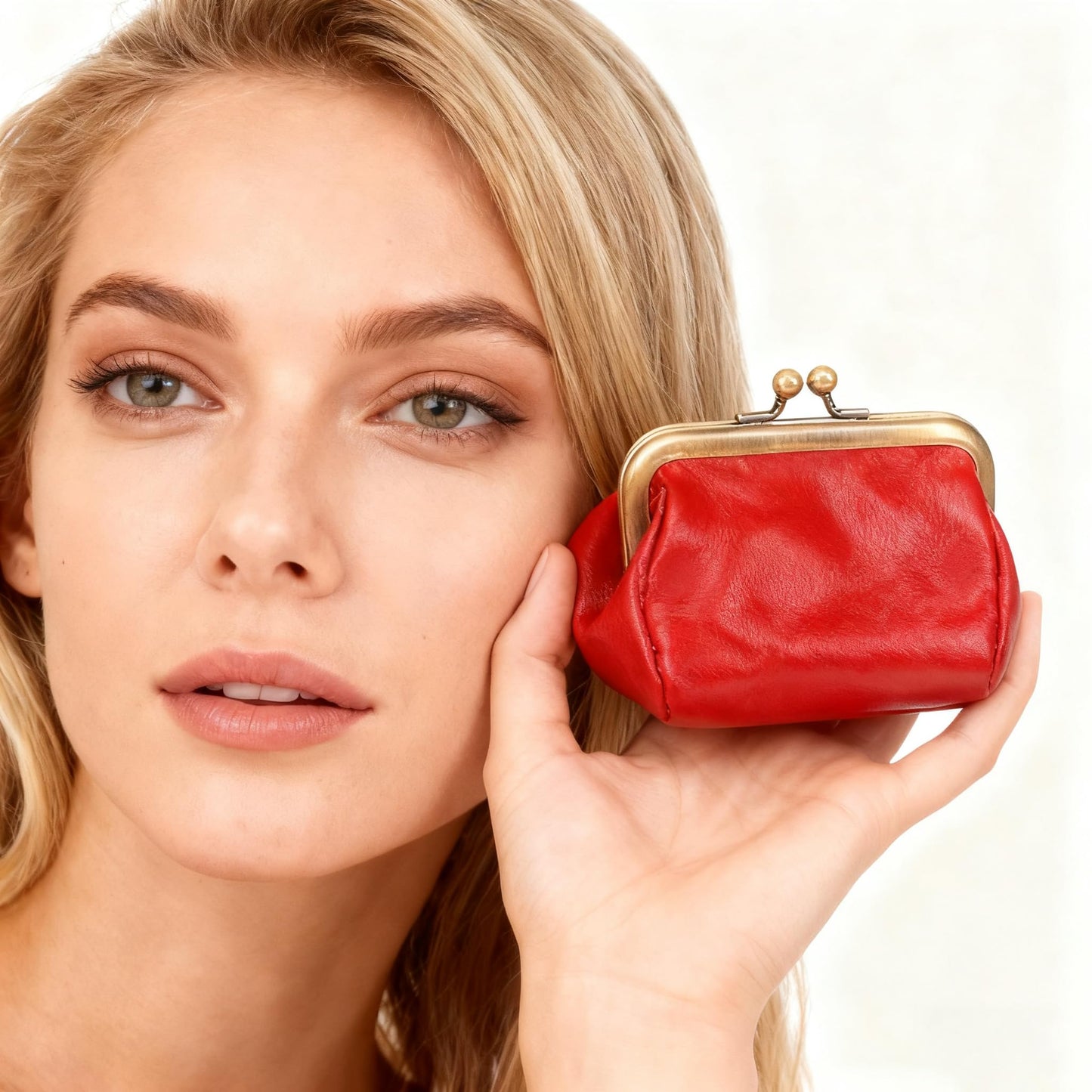 ROUROU Genuine Leather Clutch Bag for Women Kiss Lock Wallet Retro Coin Purse Coin Organizer Cute Purse