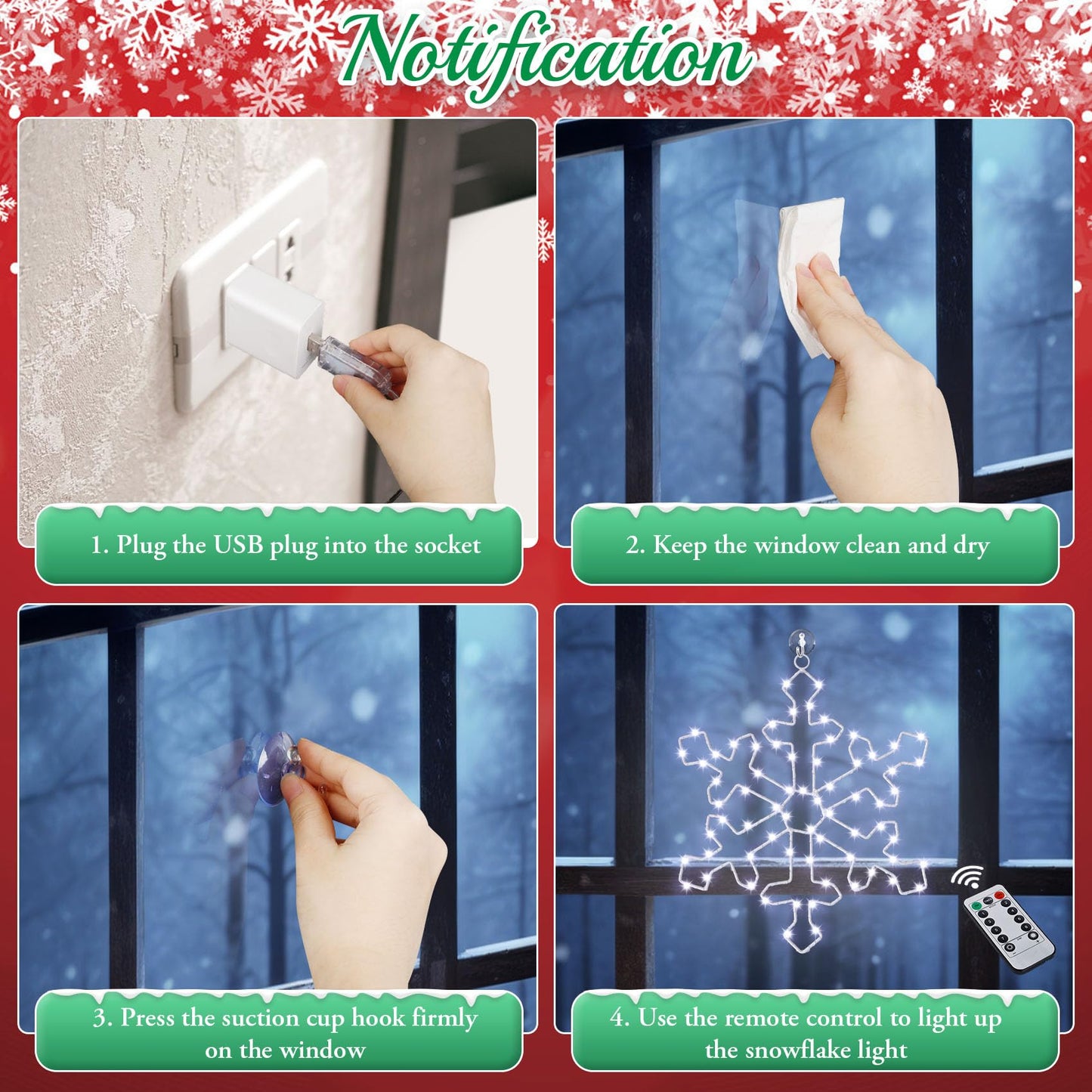 Attmu 2 Pcs Christmas Snowflake Window Lights with 144 LED Cool White, 8 Lighting Modes 12 Inches Snowflake Lights Outdoor Decorations for Home Window Display Furniture Xmas Decor