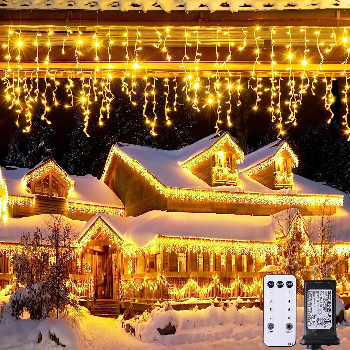 JMEXSUSS 38.8FT Icicle Lights for Outside, 400 LED Icicle Christmas Lights Outdoor Indoor Plug in, Warm White String Lights for Classroom Christmas House Patio Party Fireplace Holiday Decorations
