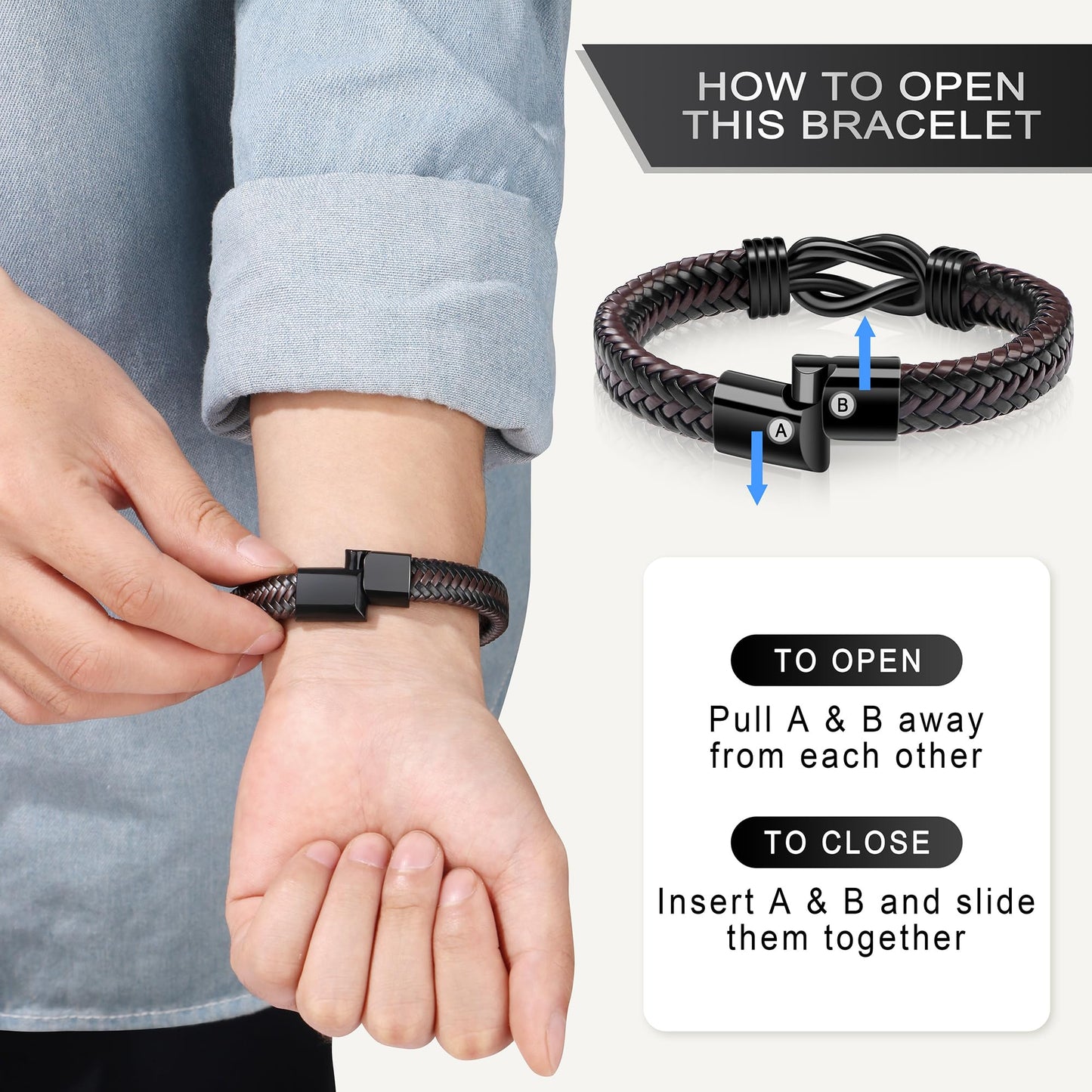 JoycuFF Anniversary Birthday Gifts for Him Boyfriend Husband To My Man Gift from Girlfriend Wife Knot Leather Bracelets for Men