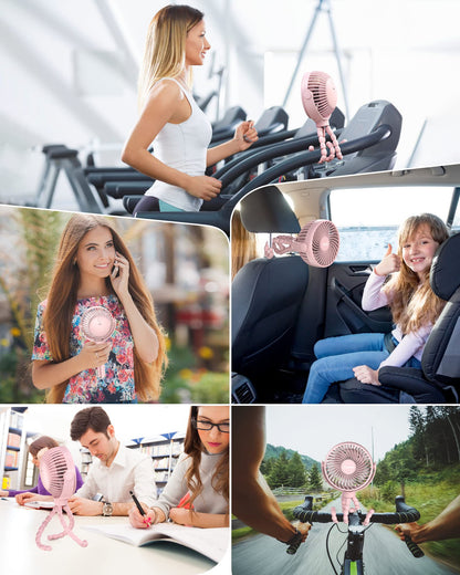 Coohea Stroller Fan Clip on for Baby, 4000mAh Rechargeable Battery Operated, Flexible Tripod, 3 Wind Speed, 360° Rotatable, Small Portable Fan for Car Seat Crib Backseat Beach Travel Camping, Pink