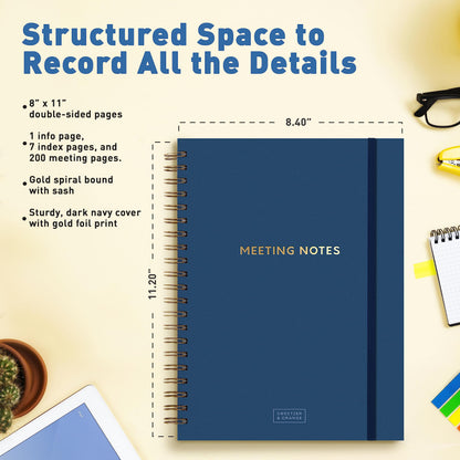S&O Large Meeting Notebook for Work - Professional Organizer Planner - Corporate and Conference Notes Journal - Project Discussion Notepad - 208 Pages Writing Pads, 8.4”x11.2”