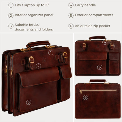 Time Resistance Leather Briefcase - Classy Leather Bag for Men - Business Briefcase - Vintage Bag made in Italy