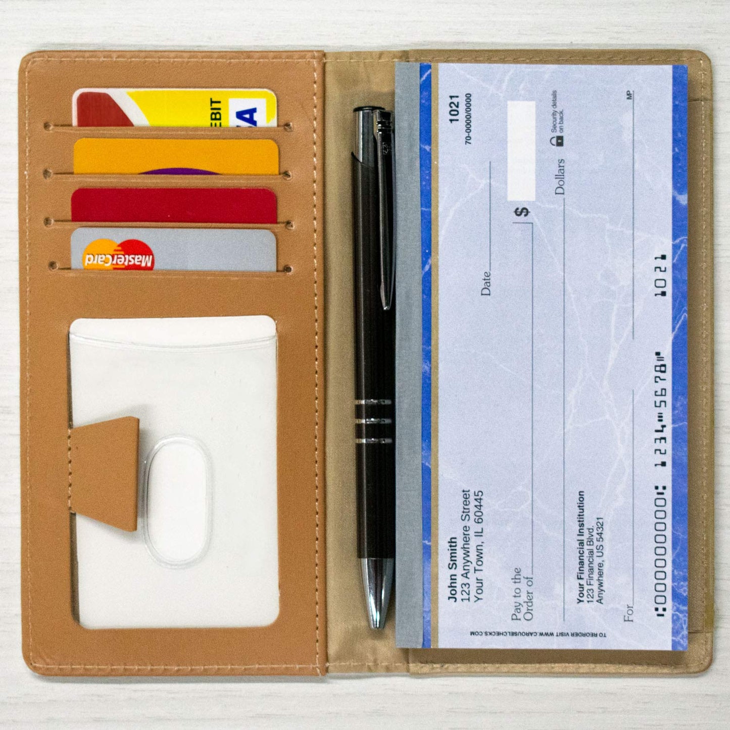 CAROUSELCHECKS Beachfront Views Personal Leather Checkbook Cover for Top Tear Personal Checks
