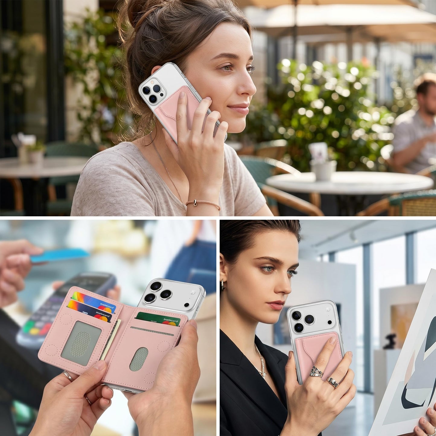AIMDFWER Magsafe Wallet Women with 7 Credit Card Holders&ID Window, Strong Magnet Minimalist RFID Blocking Sleeves for MagSafe Phones and Cases, Compatible with iPhone 12/13/14/15/16/17 Series(Pink)