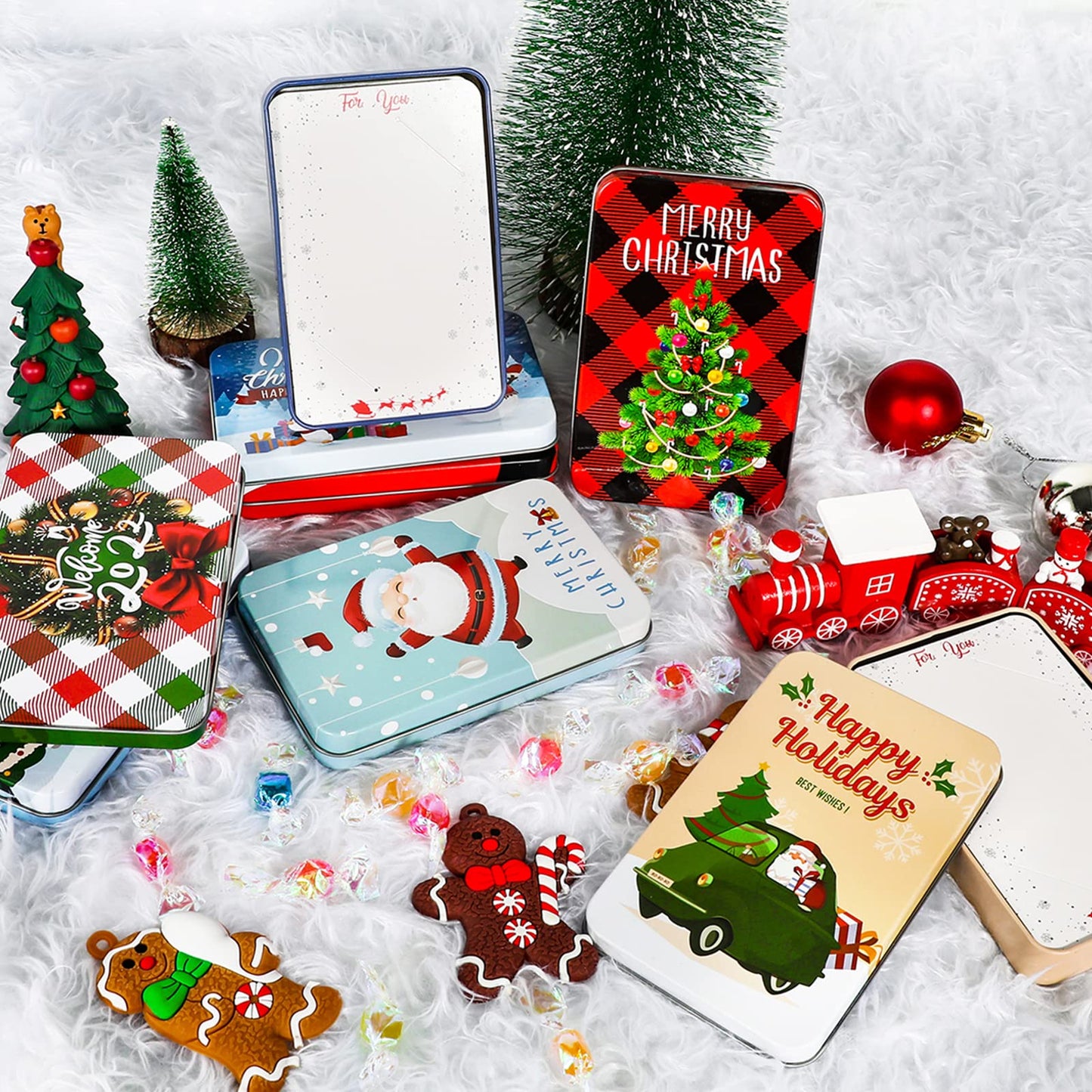 MGparty 16 PCS Christmas Gift Card Tin Holder Boxes Unique Gift Card Tin Boxes Holders with Lids for Christmas Holiday Gift Box Set, Xmas Party Favors