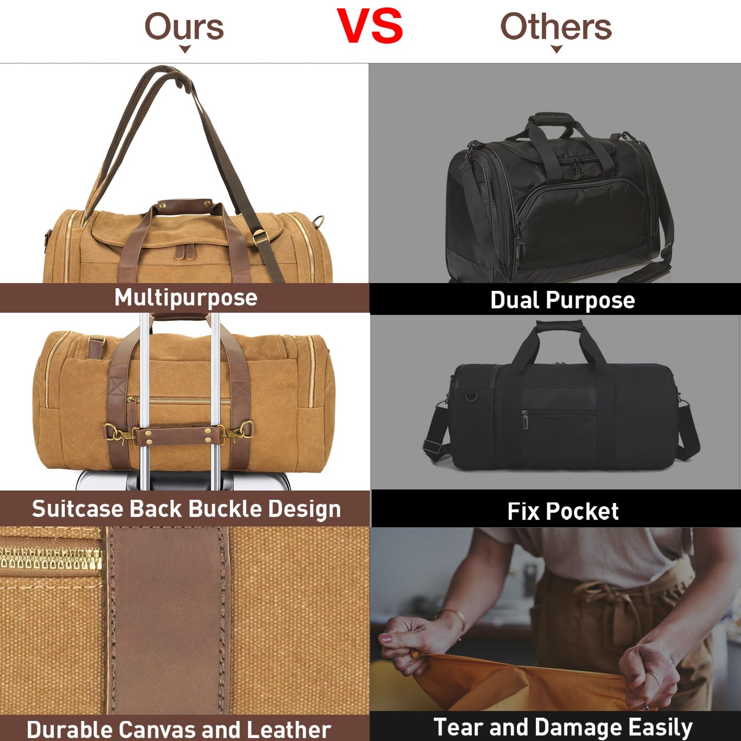 Densata 60L Travel Bags for Men, Nomad Canvas Duffle Bag Vintage Genuine Leather Travel Duffel Bag Multifunctional Weekender Overnight Backpack with Shoes Compartment (Coffee, X Large-60L)