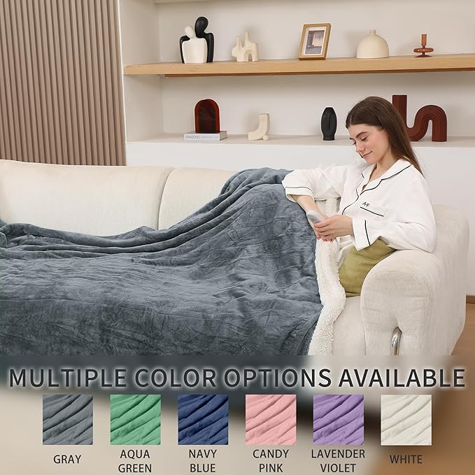Heated Blanket Full Size, Soft Cozy Flannel Sherpa Electric Blanket with 6 Heating Levels & 1-10 Hours Auto Off, Overheat Protection, Machine Washable Plush Heating Blanket 72" x 84", Gray