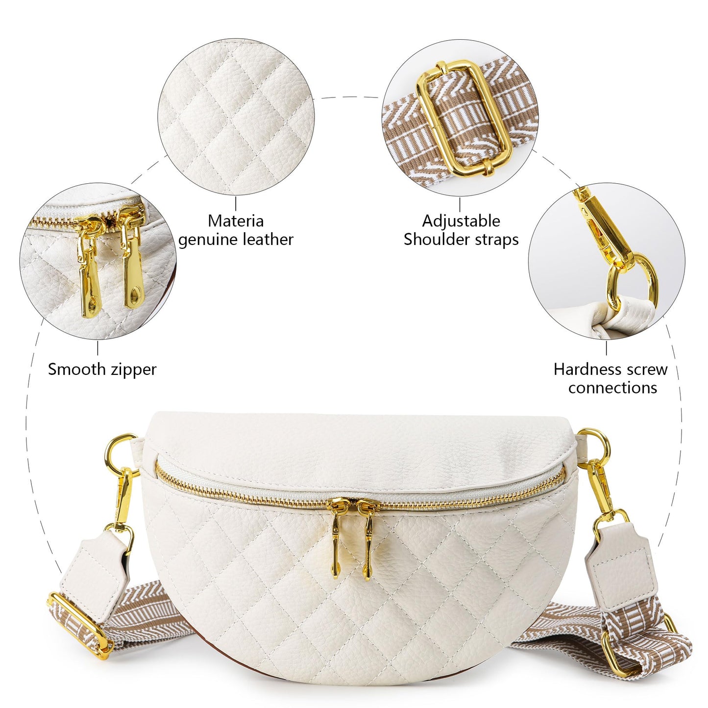 Beejirm Crossbody Fanny Packs for Women - Faux Leather Crossbody Bag with Chest Strap, Small Waist Pack & Belt Clip (Cream)