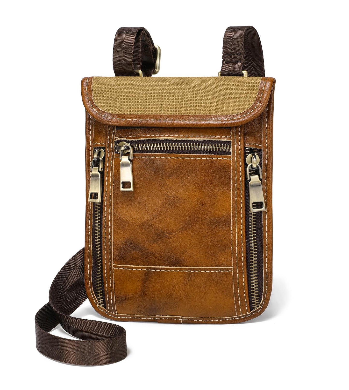 LANNSYNE Full Grain Leather Travel Wallet, Leather Cell Phone Belt Bag, Waist Pack Pouch, Neck Wallet Travel Pouch and Passport Holder for Men and Women Keep Valuables Safe