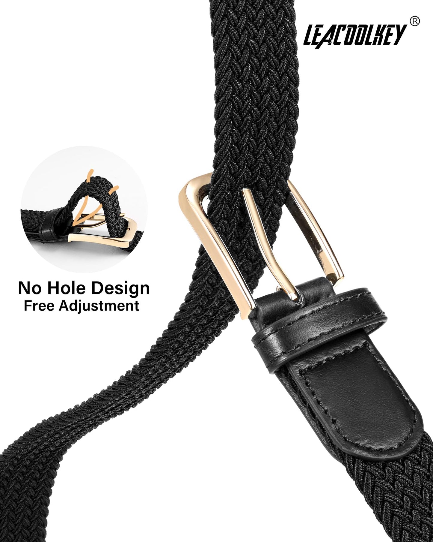 LEACOOLKEY Women’s Stretch Braided Belt Elastic Woven Casual Belt for Jeans Trousers & Golf Pants Black