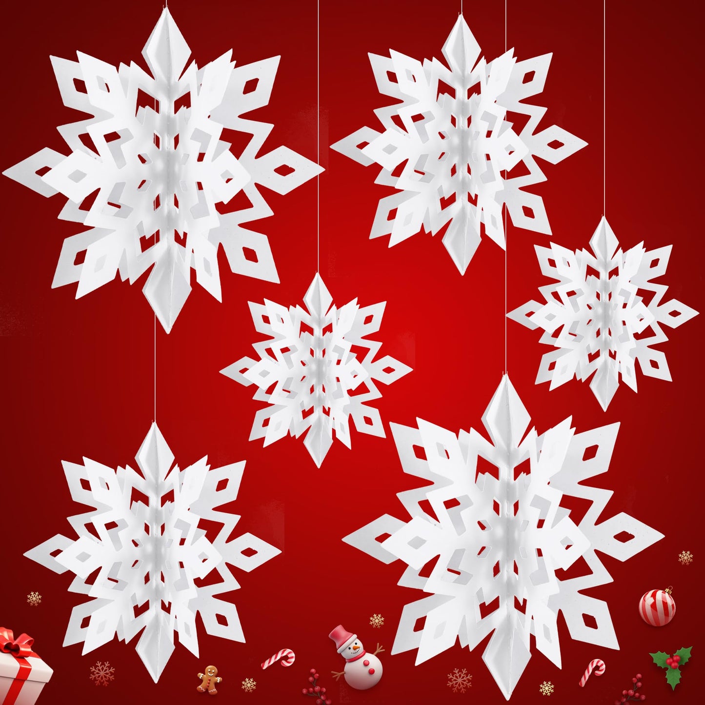 KatchOn, 3D White Hanging Snowflakes from Ceiling - Pack of 6 | Christmas Hanging Snowflake Decorations | Snowflake Garland | Paper Christmas Decor Indoor | Snowflakes for Winter Decorations