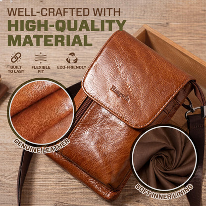 Hengwin Genuine Leather Small Crossbody Bag for Men Women, Cellphone Belt Pouch Bag, Travel Passport Wallet, Shoulder Holster
