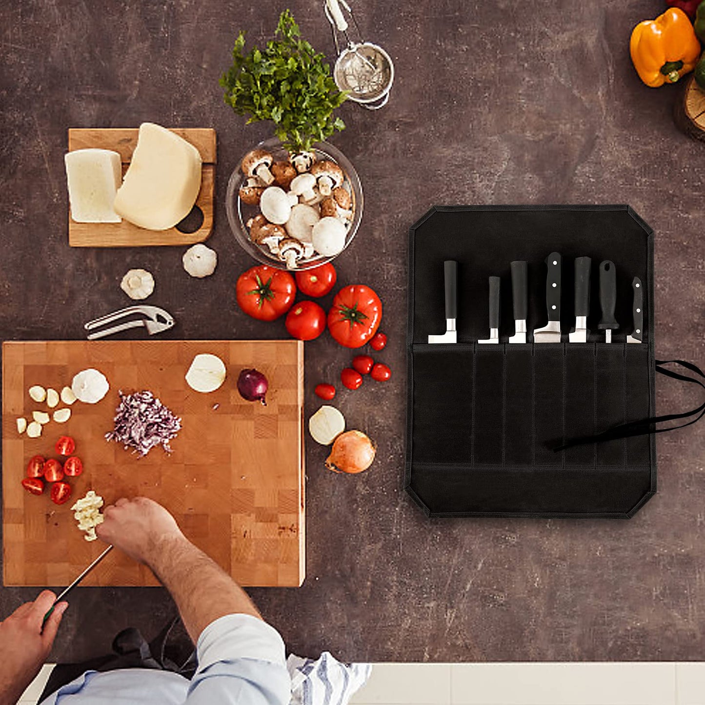 HERSENT Knife Roll,Chef’s Knife Roll Case,Knife Bag,Waxed Canvas Cutlery Knives Holders,Home Kitchen Cooking Tools And Utensils Wrap Bag Wallet,Multi-Purpose Brush Roll Bag,Travel Tool Roll Pouch