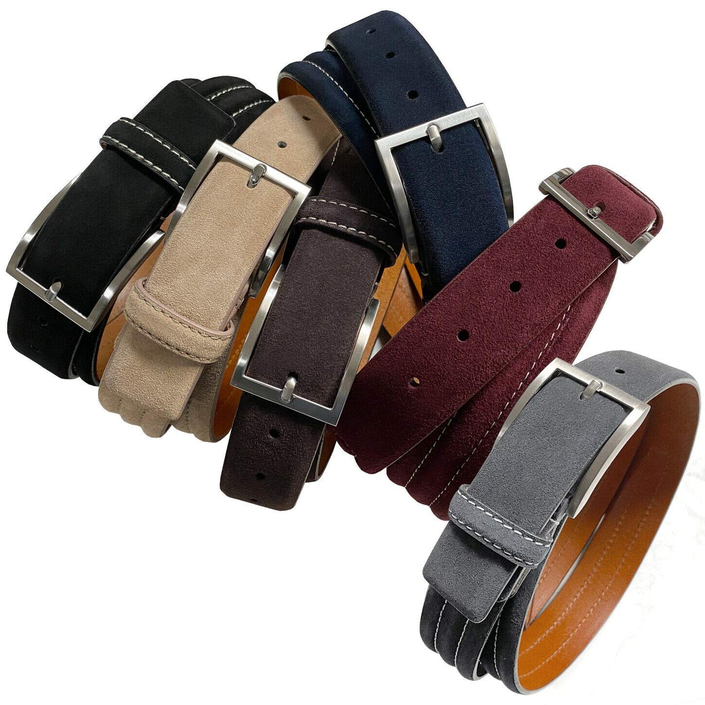 BS110 Men's Belt Suede Full Leather Belt Casual Dress Leather Belt 1-3/8"(35mm) Wide (Taupe, 38)