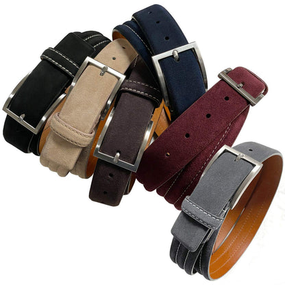 BS110 Men's Belt Suede Full Leather Belt Casual Dress Leather Belt 1-3/8"(35mm) Wide (Taupe, 38)