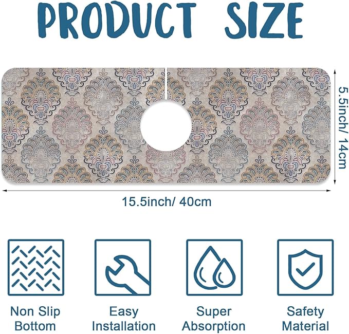 Grey Ceramic Printing Sink Splash Guard Ceramic Texture Faucet Absorbing Mat