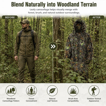 Favuit Ghillie Suit, 3D Leafy Camo Suits Hunting Camouflage Clothing Woodland Ghillie Apparel for Men Turkey Hunting Wildlife