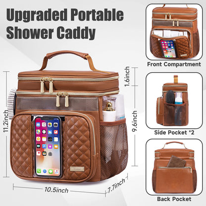 Large Leather Toiletry Bag for Women Men,Bathroom Bag,Water Resistant Shower Bag,Makeup Bag,Portable Shower Caddy for College Dorm,Hanging Travel Toiletry Bag with Transparent Waterproof Phone Pocket