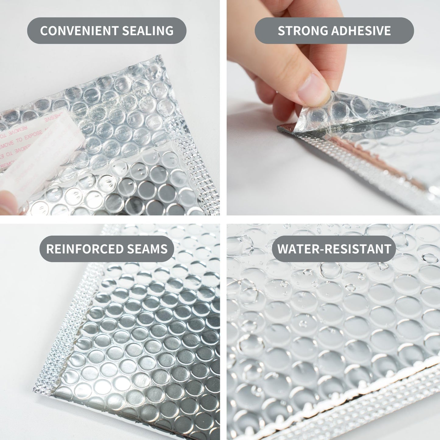 50 Pack 10x12 Inch Thermal Insulated Bubble Mailers for Cold Shipping, Metallic Silver Foil Padded Envelopes, Self-Seal Water-Resistant Cushioned Shipping Bags