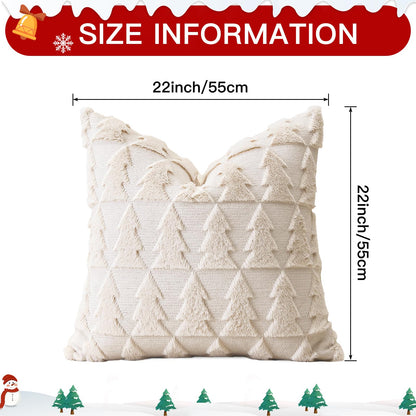 OTOSTAR Set of 1 Xmas Soft Plush Short Wool Velvet Decorative Throw Pillow Covers Square Luxury Style Cushion Case Pillow Shell for Sofa Bedroom Christmas Tree Cream Beige, 22x22 Inch