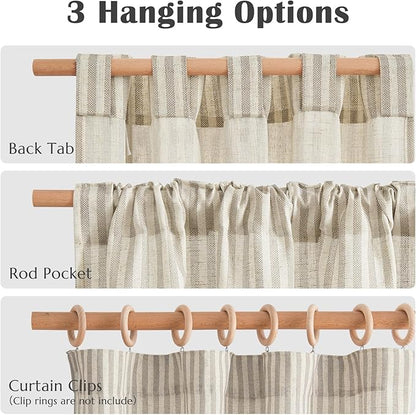 jinchan Linen Kitchen Striped Tier Curtains Ticking Stripe Farmhouse Pinstripe Cafe 45 Inch for Living Room Bathroom Small Window Curtains Light Filtering 2 Panels Taupe Grey
