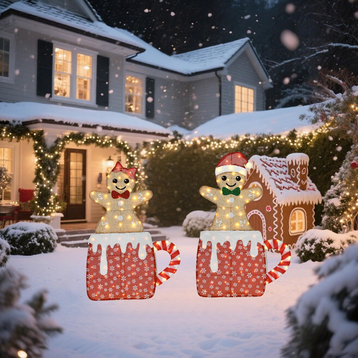 VELTENOVAIRE 42"H Lighted Christmas Yard Decoration 2pcs Light Up Gingerbread Man Couple Christmas Outdoor Decorations Sign Waterproof for Xmas Winter Holiday Garden Lawn Outside Indoor Decor Display