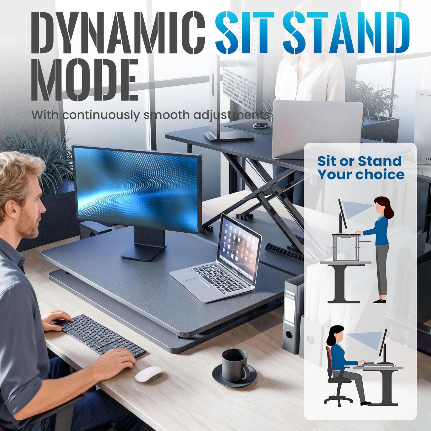 yoopin Standing Desk Converter, 25.16" × 15.75" Height Adjustable Laptop Stand for Desk, Sit Stand Monitor Stand, No Assembly Required for Home and Office Use (Black)