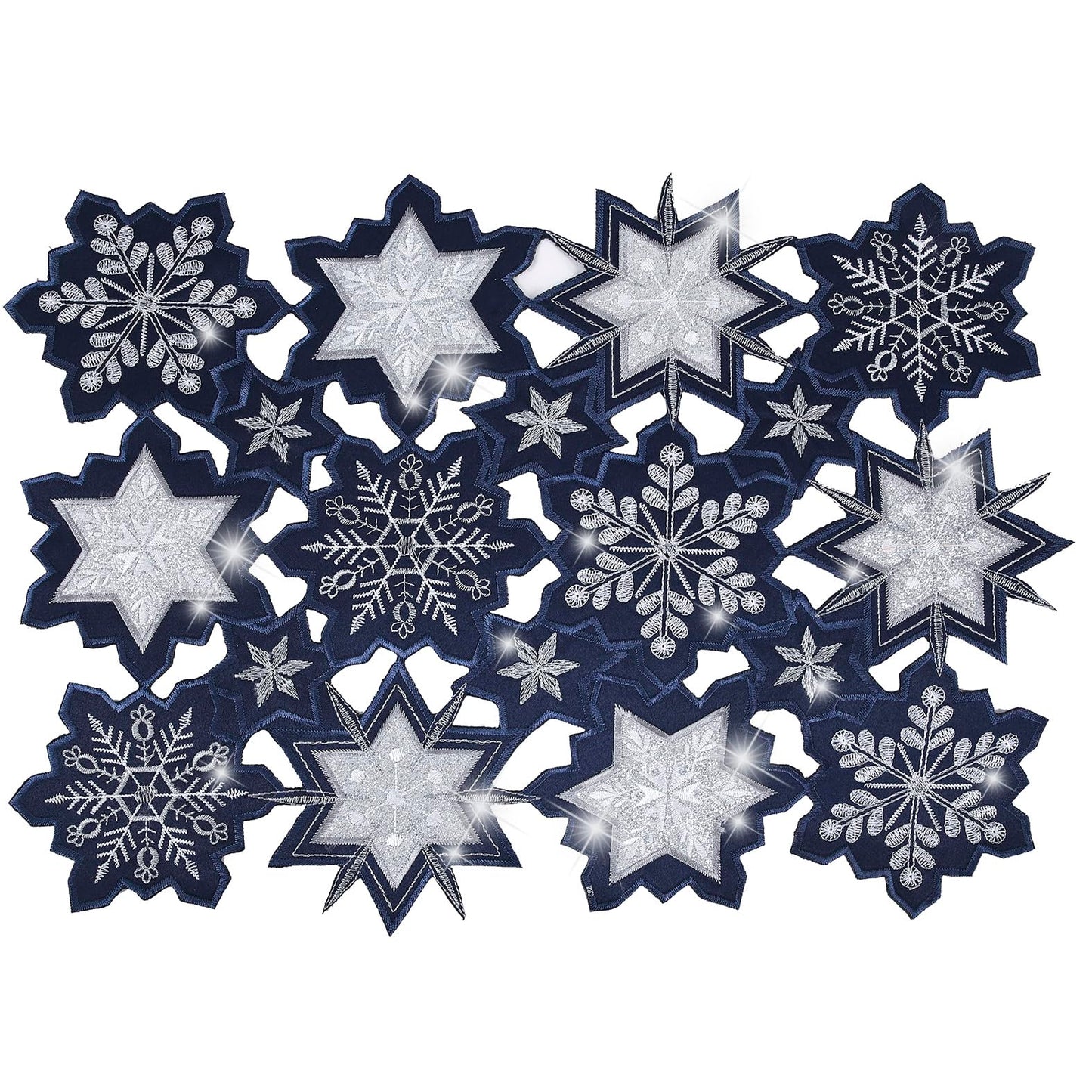 Christmas Table Runner Snowflake Navy Blue Table Decorations Navy Blue Embroided 54 inches Long Sparkle Sequin Silver Glitter Shiny Cutwork Holiday Festive Dining Decor New Year