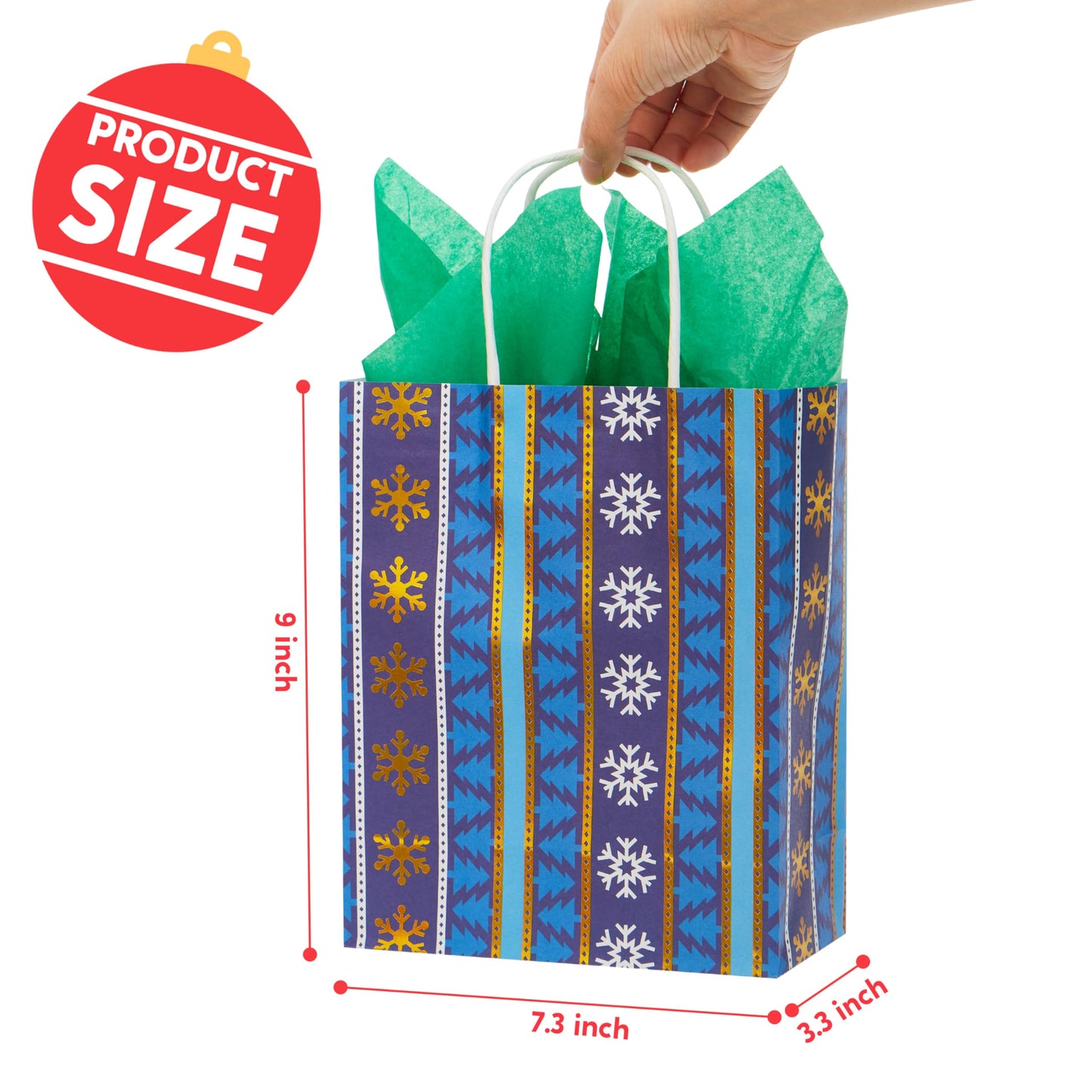 JOYIN 24 PCS Christmas Kraft Gift Bags Xmas Holiday Present Wrapping Paper Goody Bags with Handles for Classrooms and Wedding Decor, Party Favors and Decor Supplies (Blue, 9 x 7.3 x 3.3)