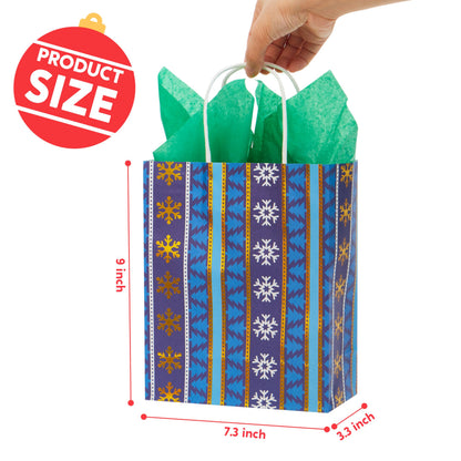 JOYIN 24 PCS Christmas Kraft Gift Bags Xmas Holiday Present Wrapping Paper Goody Bags with Handles for Classrooms and Wedding Decor, Party Favors and Decor Supplies (Blue, 9 x 7.3 x 3.3)