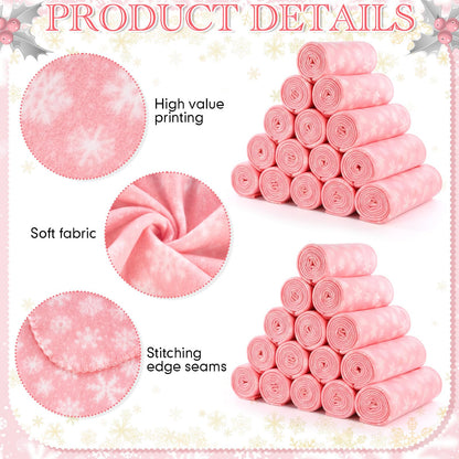Moukeren 24 Pcs Christmas Snowflake Throw Blanket Bulk, 59 x 47 Inch Xmas Winter Throw Blanket Christmas Warm Soft Cozy Fleece for Home Bedding Couch Chair Gift (Pink)