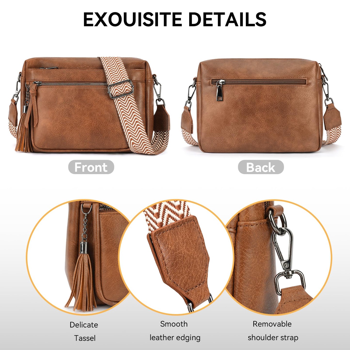MEITRUE Crossbody Bags for Women, Vegan Leather Crossbody Cell Phone Purse Trendy Multi Pockets Shoulder Handbags with Tassel and Adjustable Strap Brown