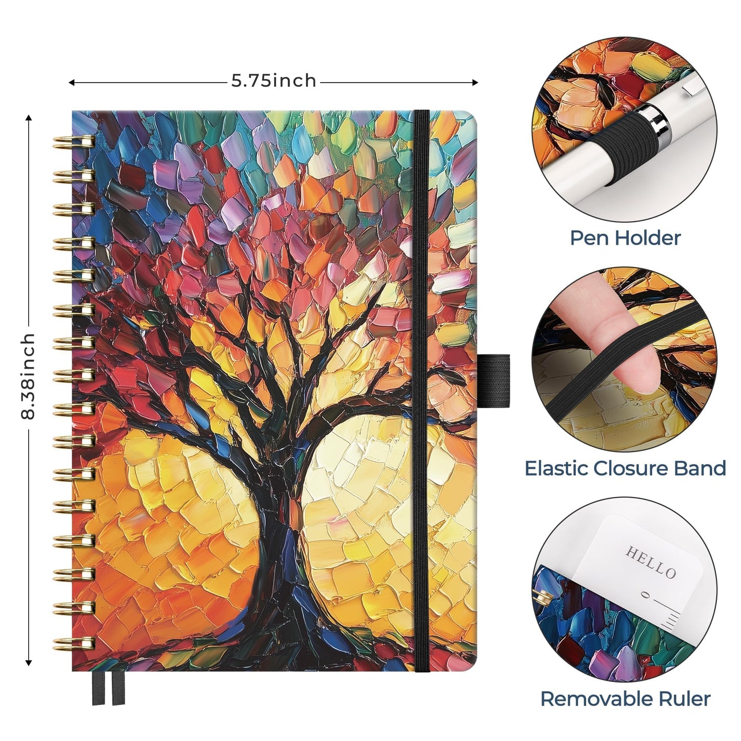 AHGXG Spiral Journal Notebook, 160 Lined Pages, A5 Medium Size (5.7'' x 8.3''), for Men & Women, Journaling, Writing, Work & Office, Hardcover, 100 GSM Thick Paper (Colourful Tree)