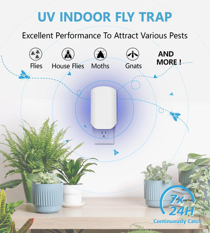 WowCatch Flying Insect Trap for Indoors, Bug Killer Light Trap for Fruit Flies, Gnats, Moths, and Houseflies, 2 Devices + 8 Refills, Best Fly Traps for Home, Kitchen, Bedroom, Plant Area, Garages