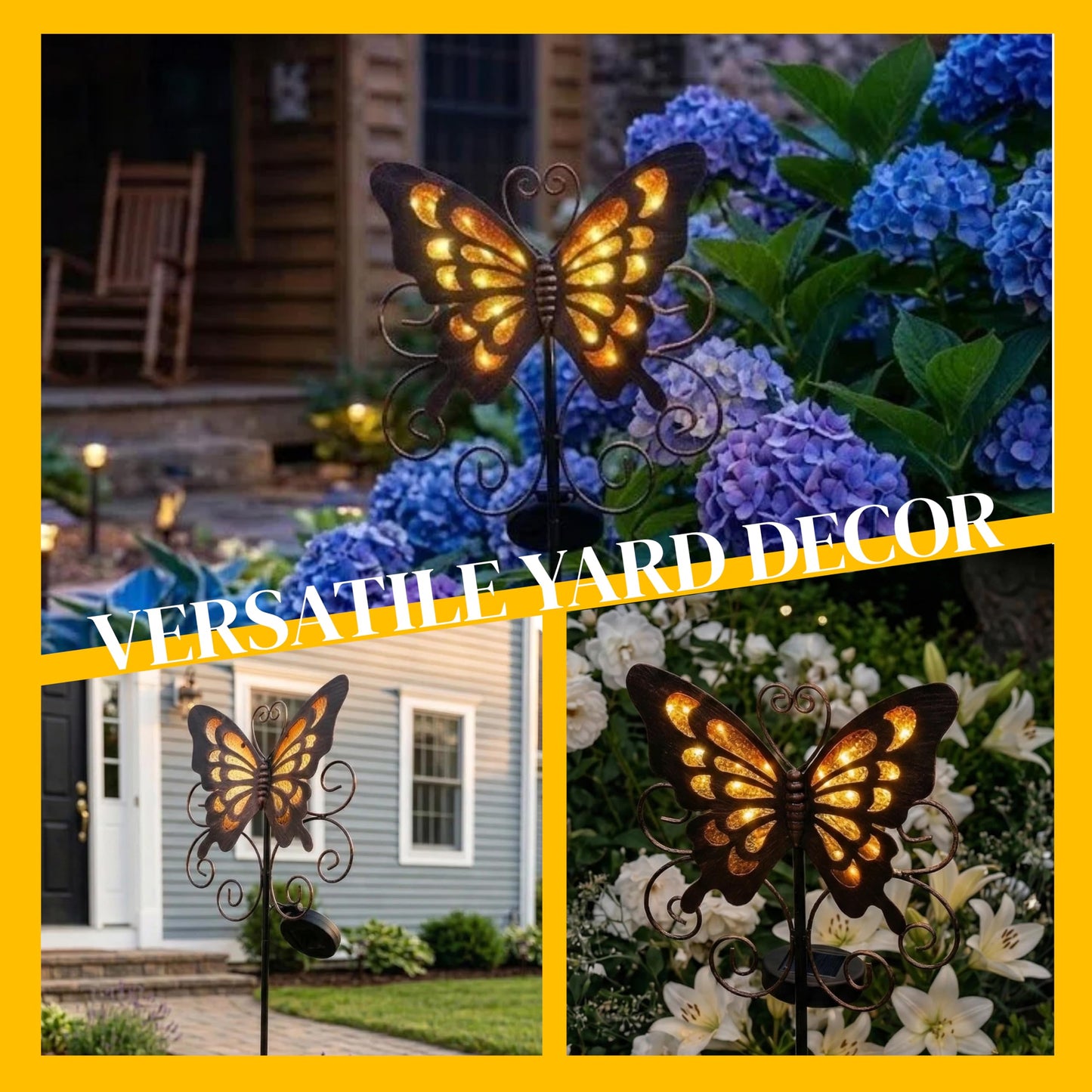 Lune cle Butterfly Solar Lights for Outside, 36 inches Waterproof Metal Solar Pathway Lights, Large Solar Butterfly Lights Outdoor Garden Decor, Warm Amber LED Stake Lights Outdoor Yard