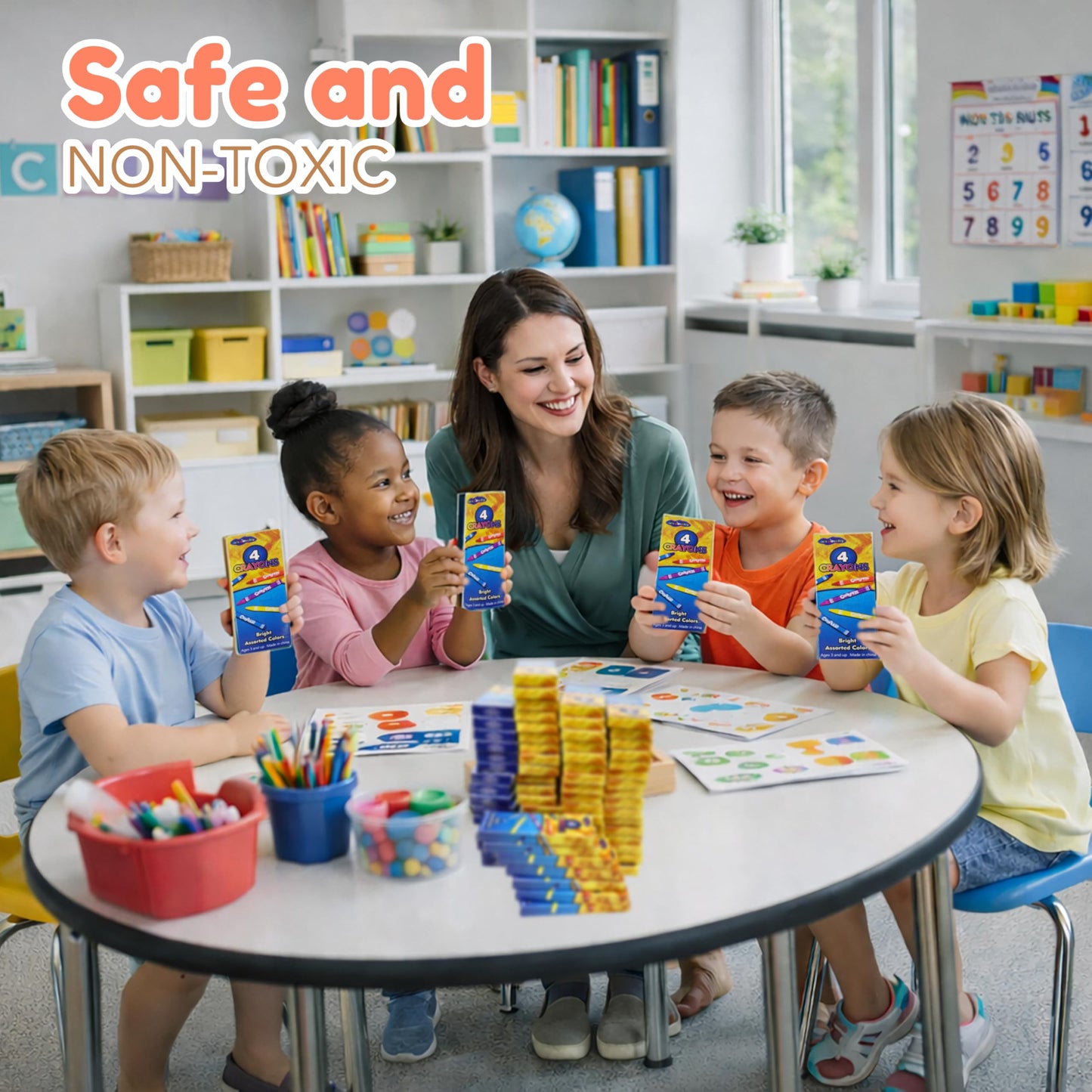 4E's Novelty 144 Boxes of 4 Packs Bulk Crayons for Kids, Non-Toxic Crayons Bulk, Classroom Must Haves, Supplies for Teachers Restaurants Crayon Party Favors Individual Packs
