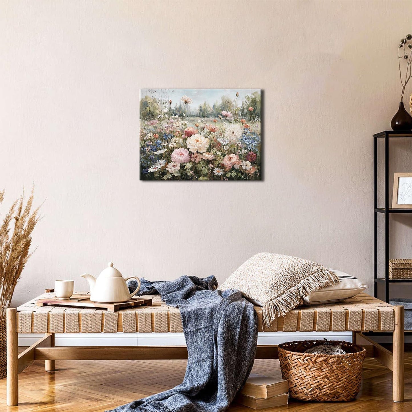 Abstract Floral Wall Art Pink Roses Wall Decor for Bathroom Rustic Farmhouse Flowers Canvas Pictures Nature Floral Landscape Paintings Poster Modern Botanical Aesthetic Artwork Home Decoration 12x16"