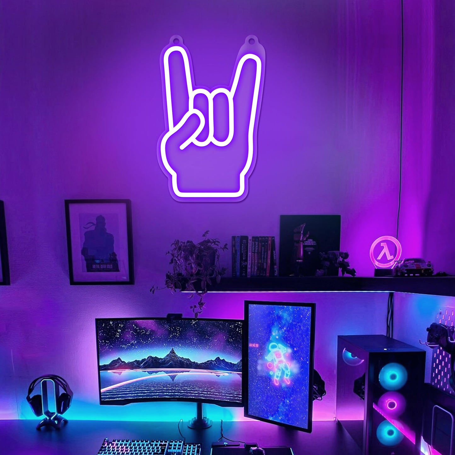 Attivolife Rock Hand Shaped Neon Light, Gamer Wall Decor LED Neon Signs with Dimmable, USB Powered for Bar Christmas Birthday Home Party Gifts