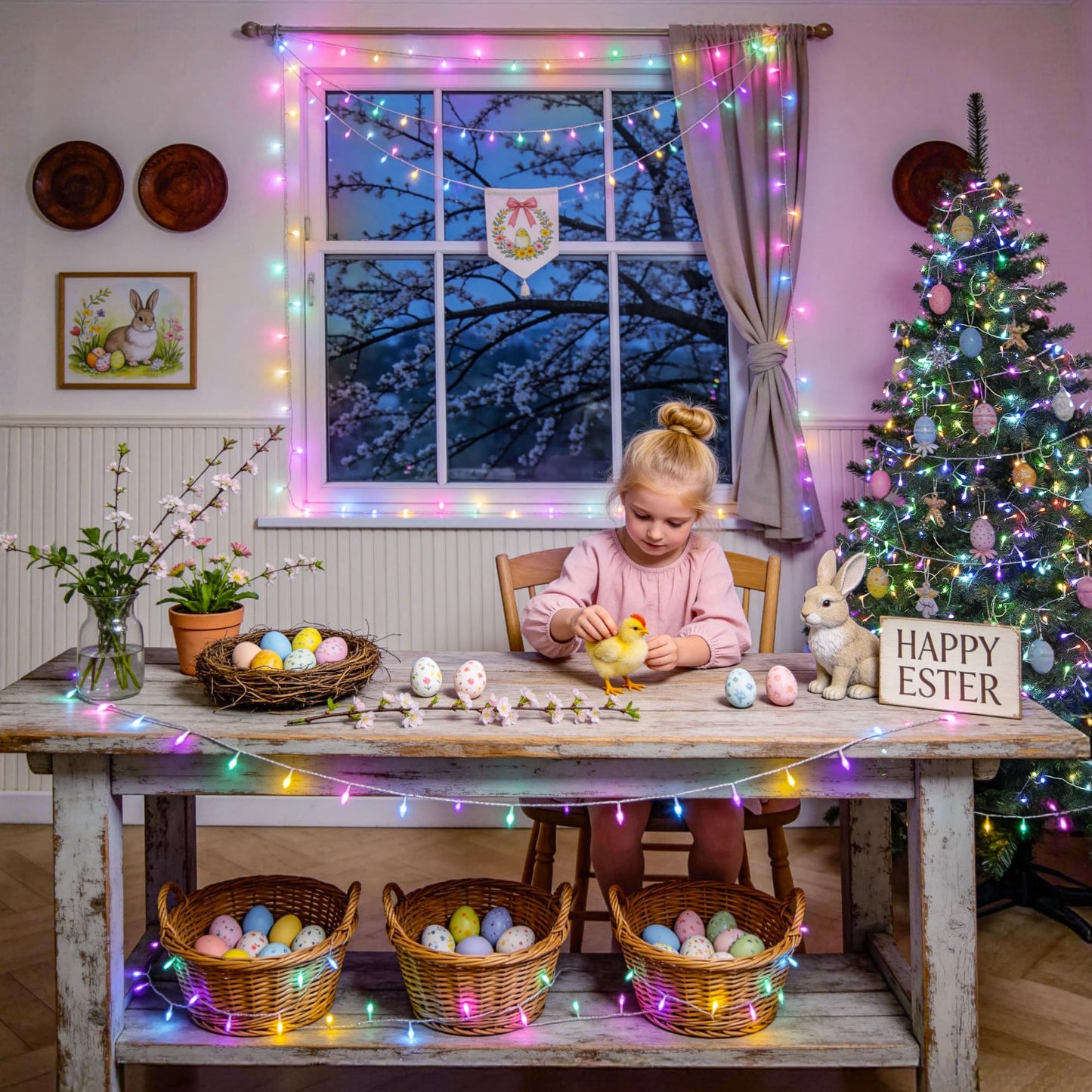 JMEXSUSS 200 LED Easter Lights Outdoor Indoor for Decorations, 66 Ft Connectable Pastel Easter Lights String Clear Wire Plug in for Bedroom Tree Room Party Spring Decor