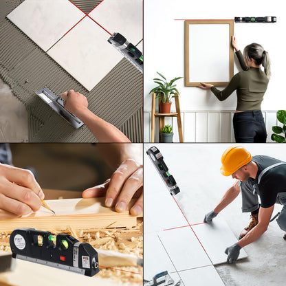 Laser Level Line Tool, Standard Cross Line Laser leveler with 8ft/2.5M Metric Ruler, Multipurpose Laser Leveler Kit for Flooring & Tile Installation