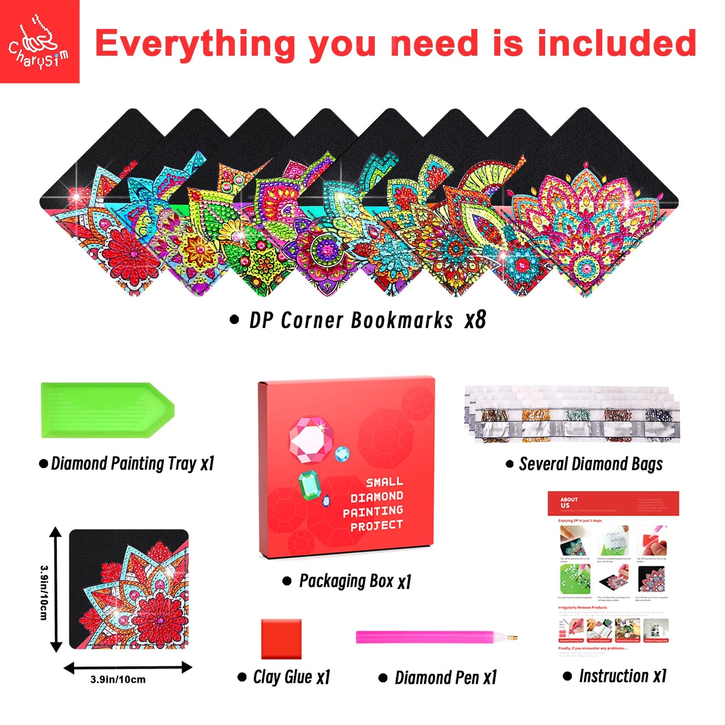 8 PC Diamond Art Corner Bookmarks Leather Bookmark Kit for Adults Paint by Dots Bookmarkers Craft DIY Gem Small Dotz Gifts for Mom, Christmas Gifts for Women, Mandala Flower Black Lotus