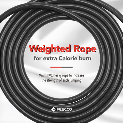 FEECCO Weighted Jump Rope for Men, 9mm PVC Rope with Metal Handles and Ball Bearings