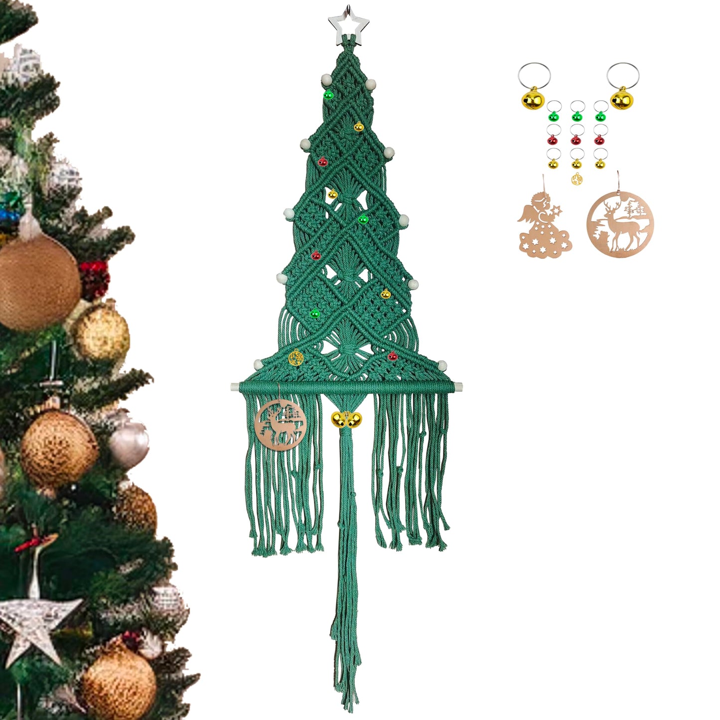 beausougon Large Macrame Christmas Tree Wall Hanging, Boho Holiday Tapestry, Unique Xmas Tree, Wall Art Decor for Living Room, Bedroom, Holiday Presents