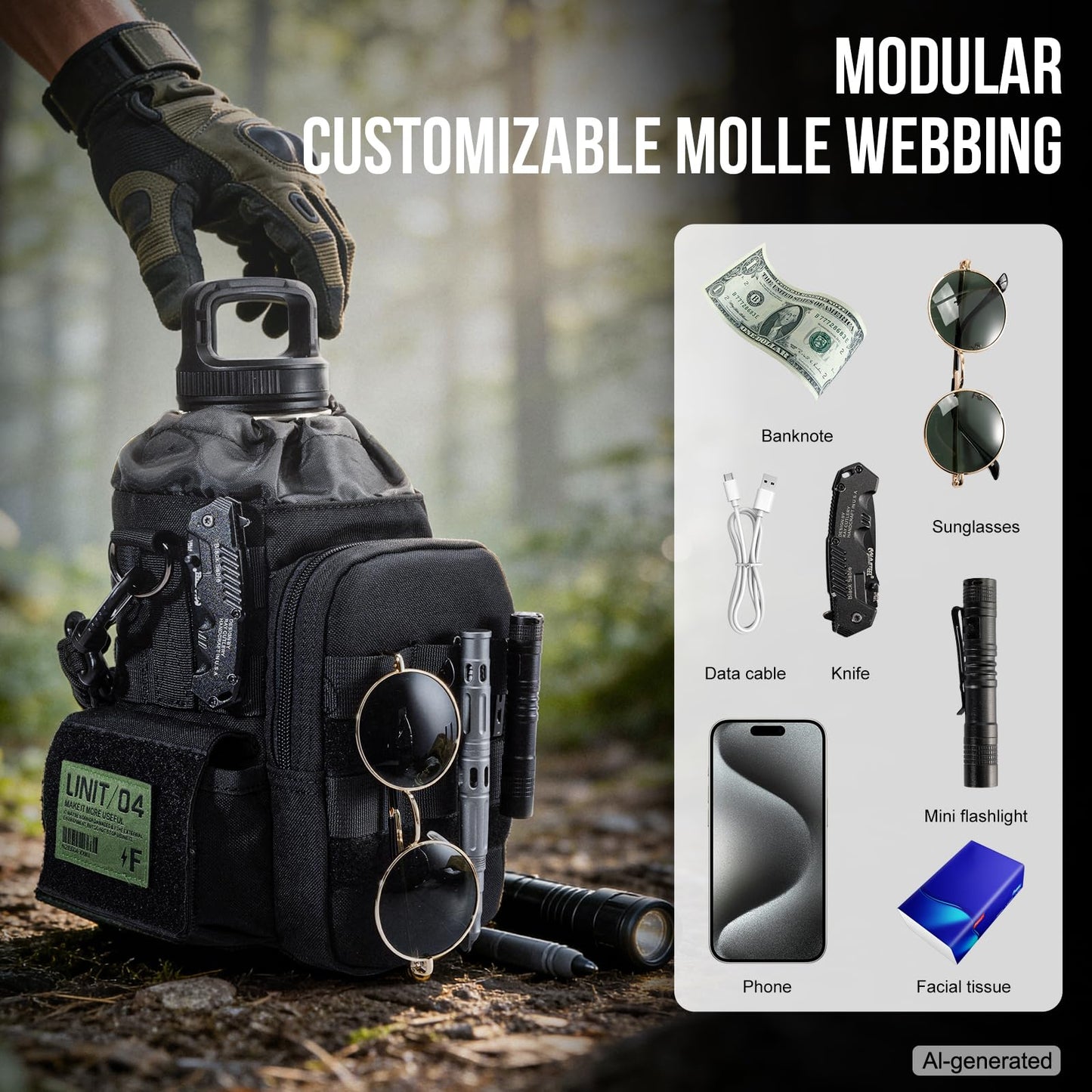 OneTigris Tactical Water Botlle Holder, Molle Pouch for 64 OZ Insulated Water Botlle