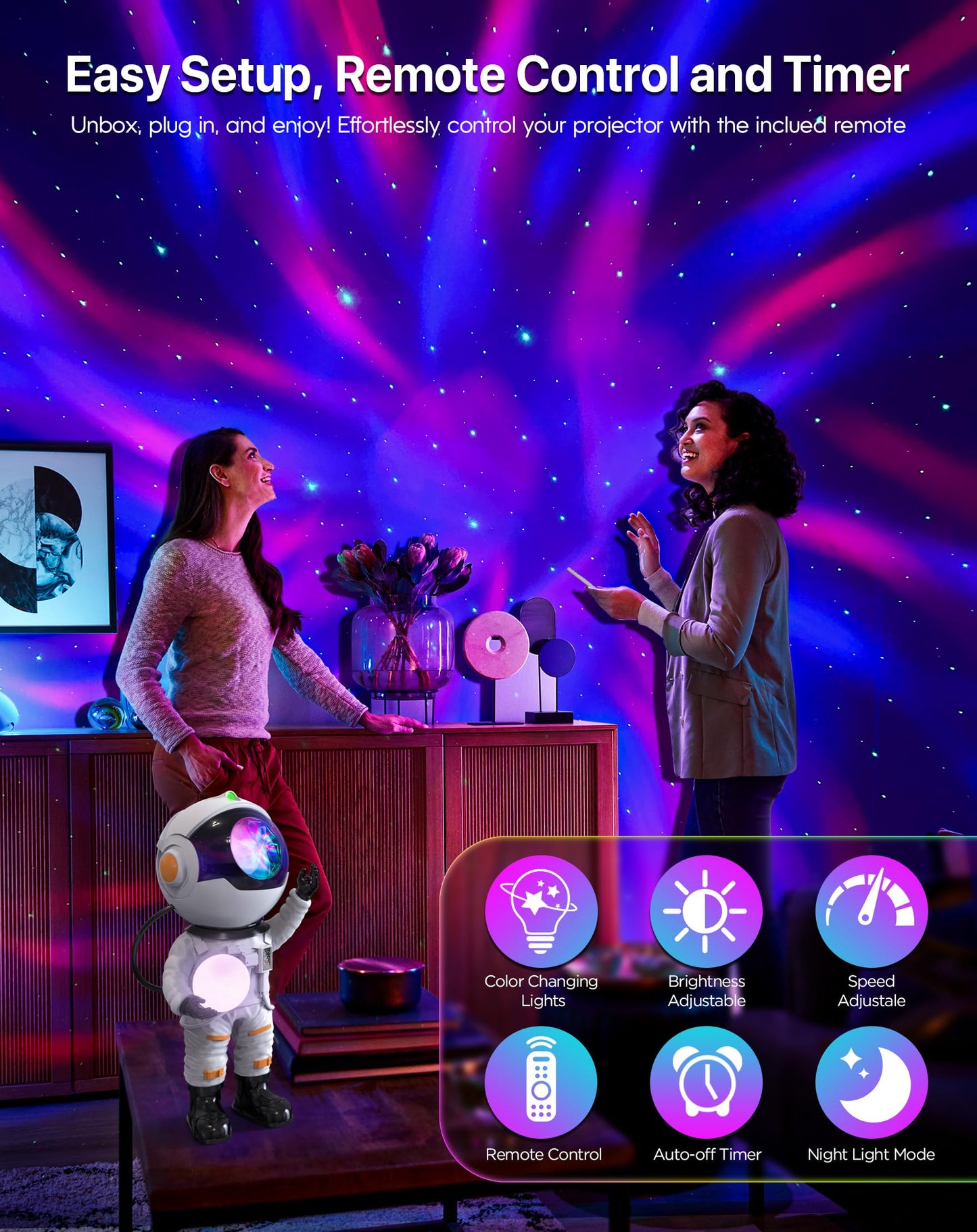 Rossetta Astronaut Galaxy Projector, Star Projector for Bedroom, LED Night Light for Kids Room with Timer and Remote, Gifts for Kids, Adults, Party, Birthday, Christmas, Easter