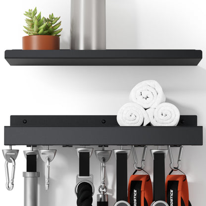 Crostice 2-Tier Metal Shelf Compatible with Tonal Accessories, Floating Shelf Organizer for Home Gym Storage, T-Locks Adapter Bracket Hanger, Gym Rack Wall Mounted with Hooks, Workout Storage Holder