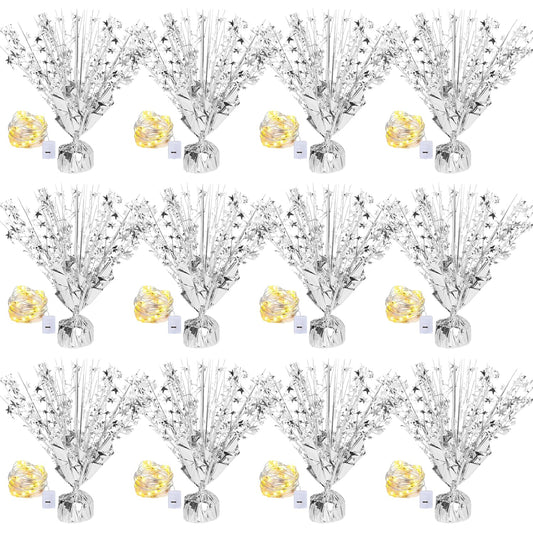 12 Pack Metallic Foil Spray Centerpiece Star Table Decoration Burst Table Centerpieces for Birthday Graduation Wedding Anniversary Holiday Party Supplies Decor, Silver