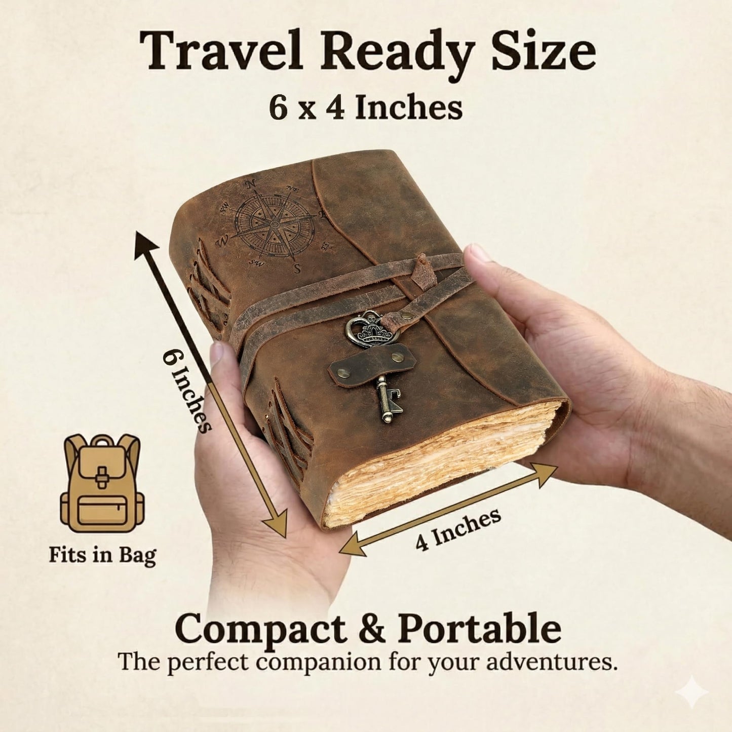 cuero Compass Vintage Leather Journal Antique Handmade Leather Bound Journal with Deckle Edge Paper Diary Leather Sketchbook Drawing Journal Notebook Great Gift Men & Women (Vintage Brown, 4X6 Inch)